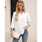 Lomon Womens 3/4 Sleeve Tops V Neck Cotton Linen Work Blouse Collared Shirts For Women Business Casual 2026
