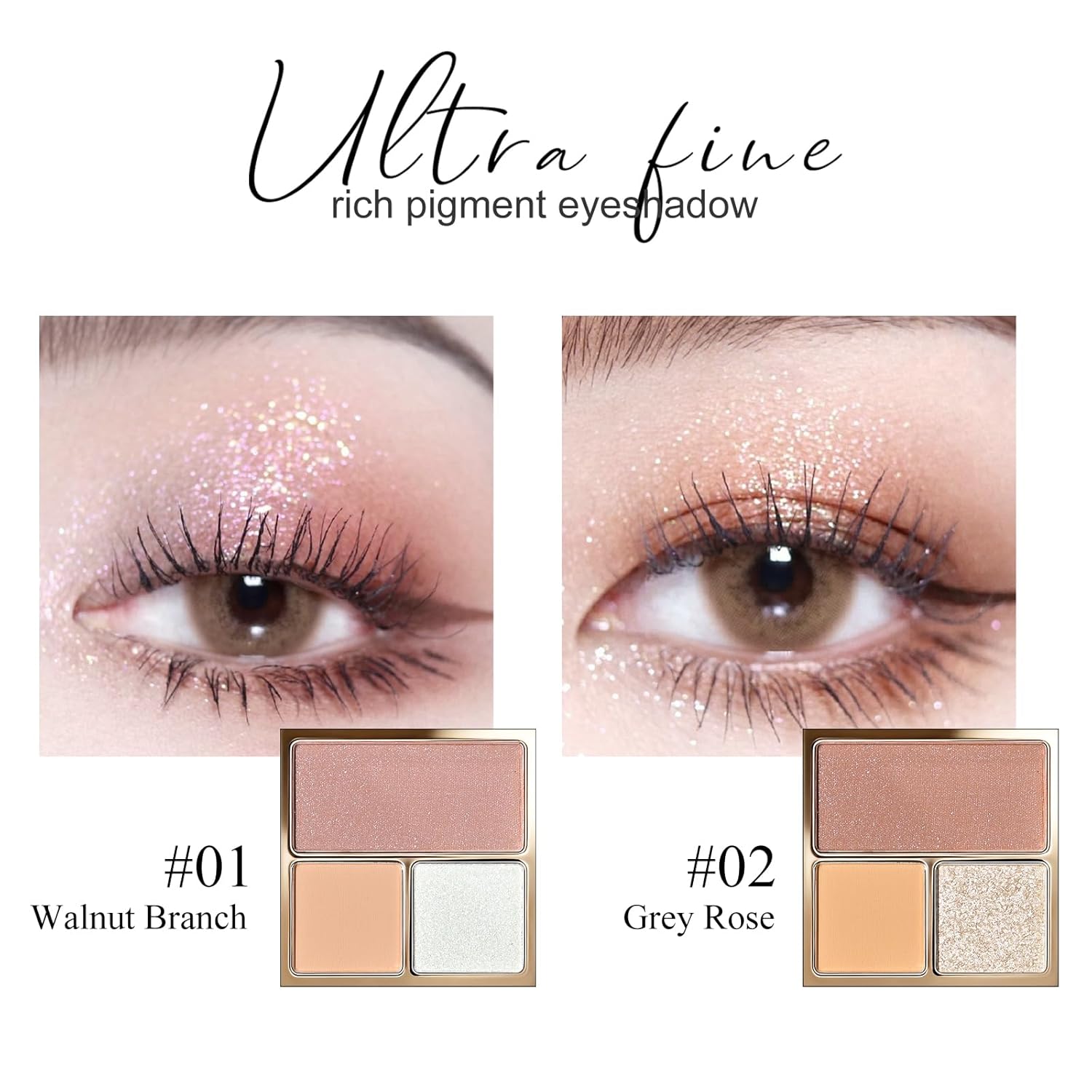 KYDA 3 Colors Eyeshadow Palette, Peach Nude Beige Matte Shimmer Grey Rose Eyeshadow, Pale Champagne Pearl Eyes Shadow, High Pigmented Lasting Ultra-fine Neutral Eye Shadow, Mini Eyes Glitter Makeup