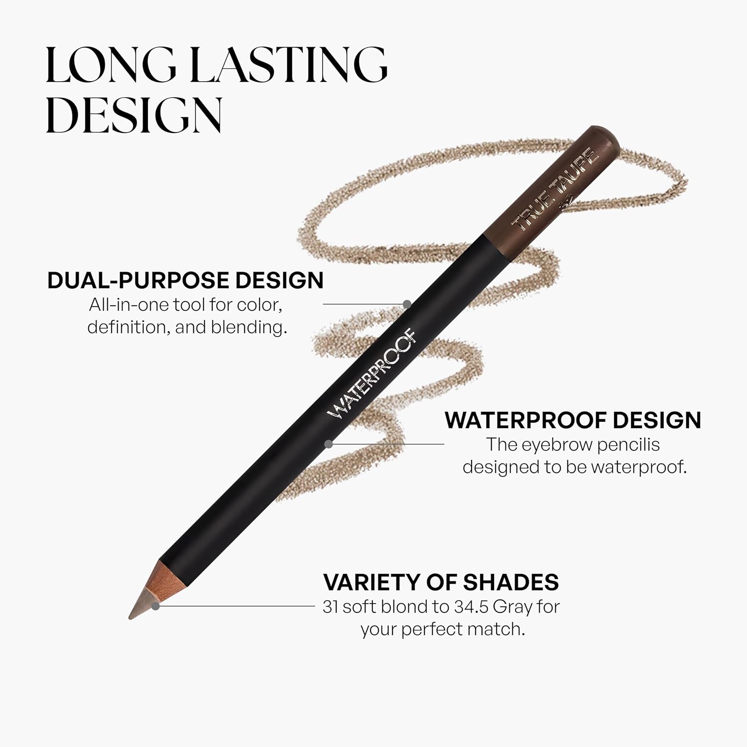 Sorme Cosmetics Waterproof Eyebrow Pencil (True Taupe) | Natural Defining Brow Liner With Brush | Smudge-Proof & Waterproof Eyebrow Makeup | Nourishing Eye Brow Pencil For All Skin Types