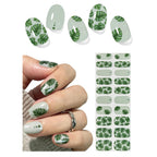UV Gel Nail Stickers, Green Leaf 20pcs Semi Cured Gel Nail Strips, Wraps for Home Manicure DIY