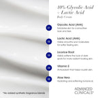 Advanced Clinicals 10% Glycolic Acid + Lactic Acid Lotion Exfoliant Moisturizing Cream With Hyaluronic Acid Moisturizer | Aha Exfoliating Body Cream Improves Look Of Uneven Rough Skin Texture, 16 Oz