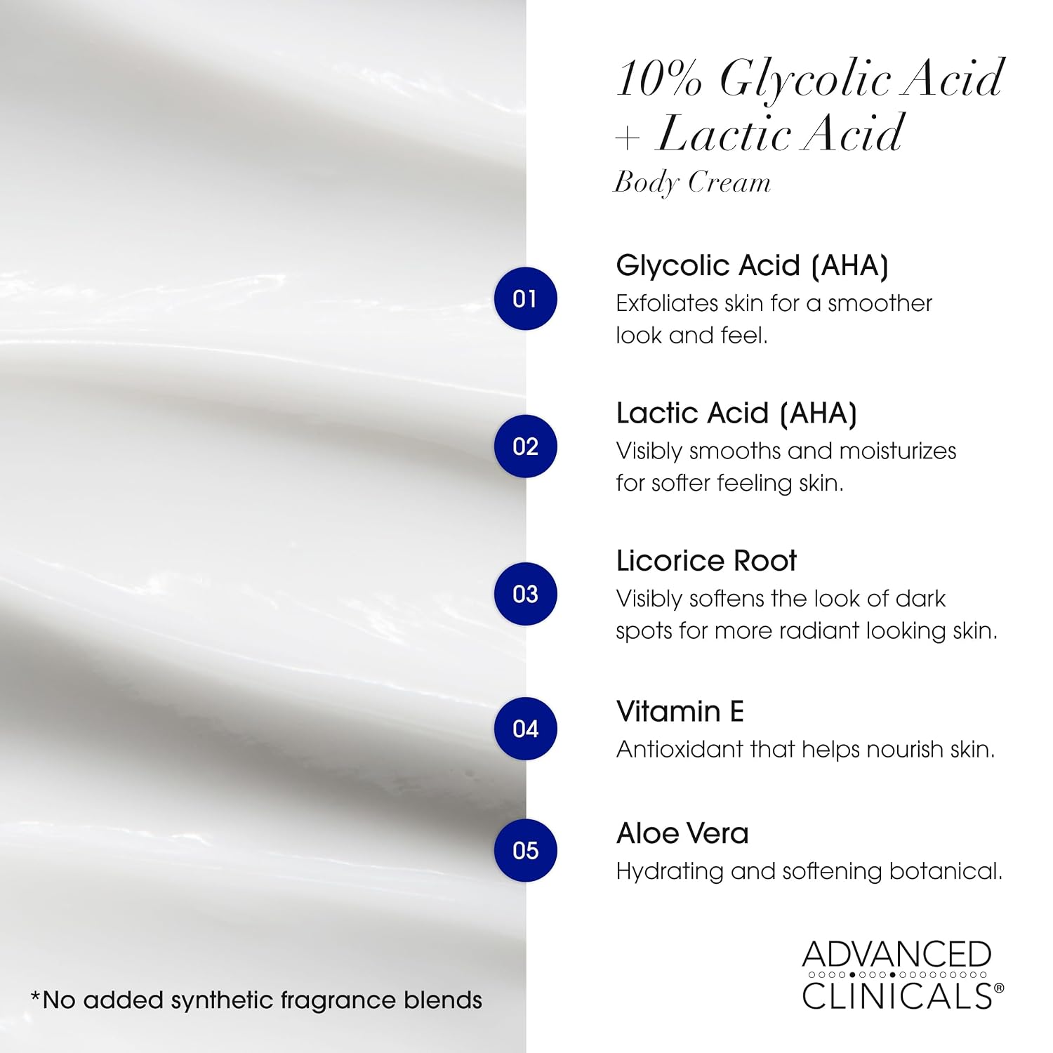 Advanced Clinicals 10% Glycolic Acid + Lactic Acid Lotion Exfoliant Moisturizing Cream With Hyaluronic Acid Moisturizer | Aha Exfoliating Body Cream Improves Look Of Uneven Rough Skin Texture, 16 Oz