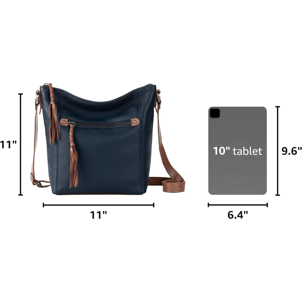 The Sak Ashland Crossbody Bag In Leather, Adjustable Crossbody Strap, Indigo