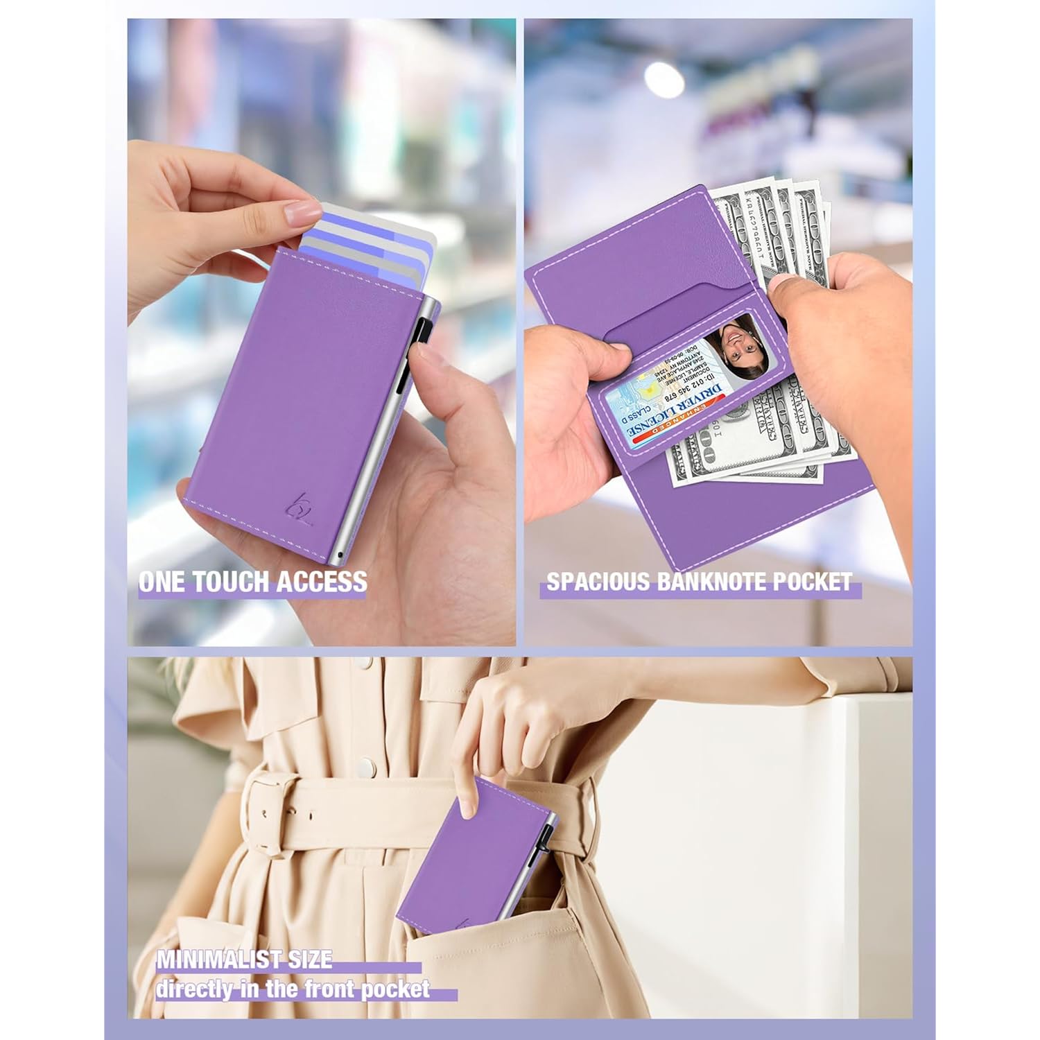dwnkove Womens Wallet Card Holder - Pop Up Aluminum Case, Premium Flexible Leather, Smart Wallet for Women, RFID Blocking, Slim, Minimalist, Front Pocket - 9-14 Card Capacity | ID Window | Cash Slot