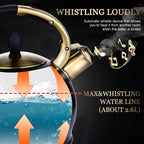 SUSTEAS Stove Top Whistling Tea Kettle - Food Grade Stainless Steel Teakettle Teapot with Cool Touch Ergonomic Handle, With 1 Silicone Pinch Mitt Included, 2.64 Quart(BLACK)