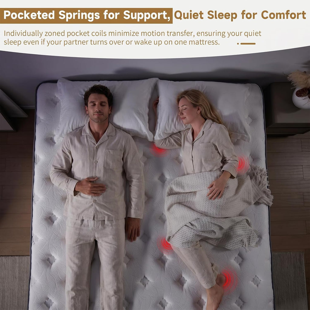 Queen Mattress, 12 Inch Hybrid Queen Mattress In A Box, Medium Firm Memory Foam Mattress, With Individual Pocket Springs, Upgrade Zoned Support, Motion Isolation&Pressure Relief, Certipur-Us