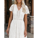 Merokeety Women'S 2026 V Neck Short Sleeve Floral Lace Wedding Dress A Line Boho Bridesmaid Cocktail Party Maxi Dress