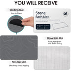 ZIKIBL Stone Bath Mat Diatomaceous Earth Shower Mat Non-Slip Super Absorbent Diatomite Stone Mats for Bathroom Floor Quick-Drying Easy to Clean (24''*16'' Grey)