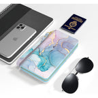 Nipichsha Womens Wallet, RFID Wristlet Wallet for Women, Cute Ladies Purse, Large Credit Card Clutch Purse, Leather Card Holder Wallets with Zipper & Phone Holder, Colorful Ink Marble