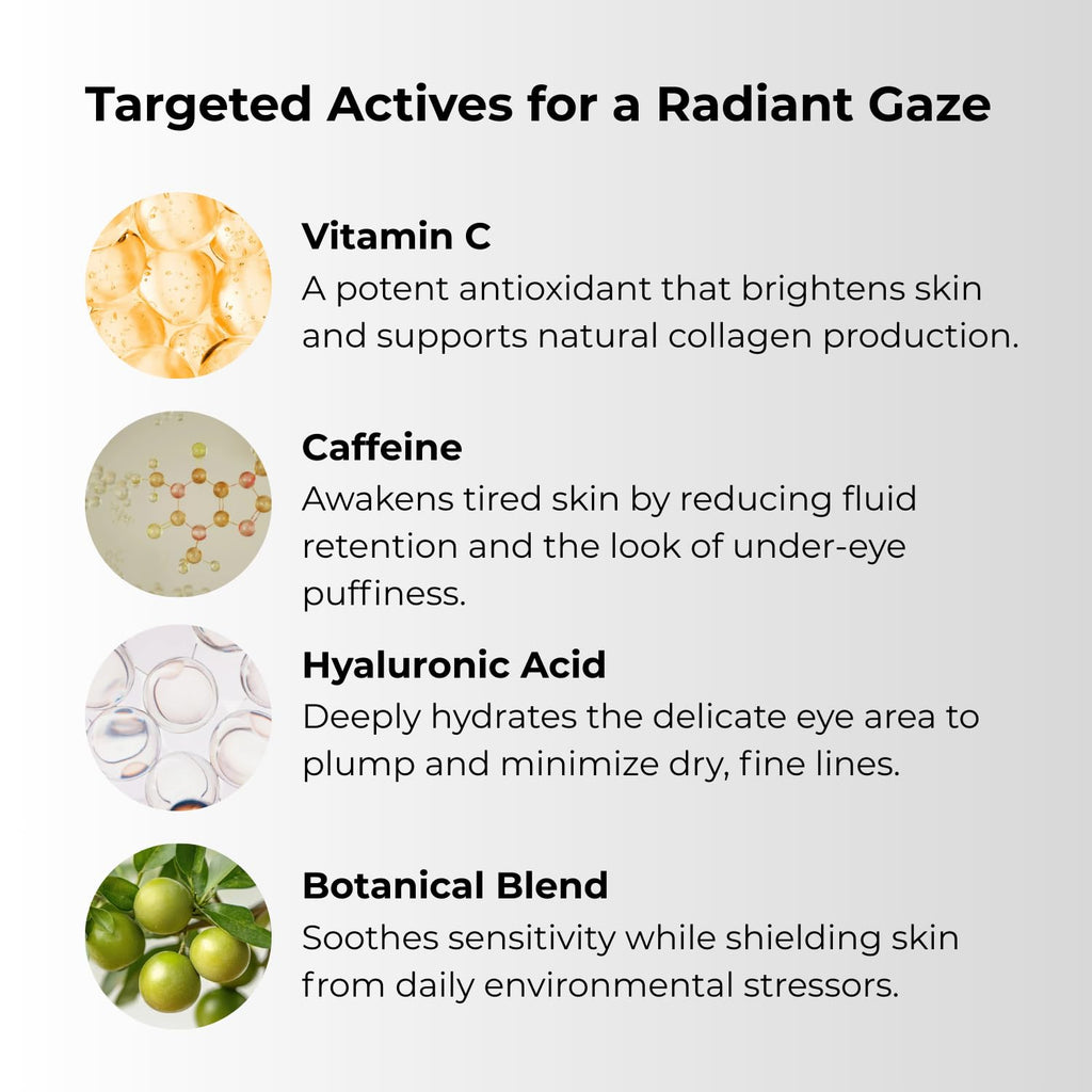Gle Vitamin C Eye Serum For Dark Circles, Eye Wrinkles And Redness | Dark Circle Under Eye Puffy Eyes Treatment | Caffeine, Vitamin C Hyaluronic Acid | Hydrating & Brightening Scent-Free Travel Size