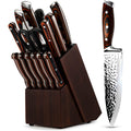 Kitchen Knife Set,15-Piece Knife Set With Block Wooden,Self Sharpening For Chef Knife Set,High Carbon Japan Stainless Steel Hammered Collection Knife Block Set With Steak Knives, Boxed Knife Set