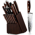 Kitchen Knife Set,15-Piece Knife Set With Block Wooden,Self Sharpening For Chef Knife Set,High Carbon Japan Stainless Steel Hammered Collection Knife Block Set With Steak Knives, Boxed Knife Set