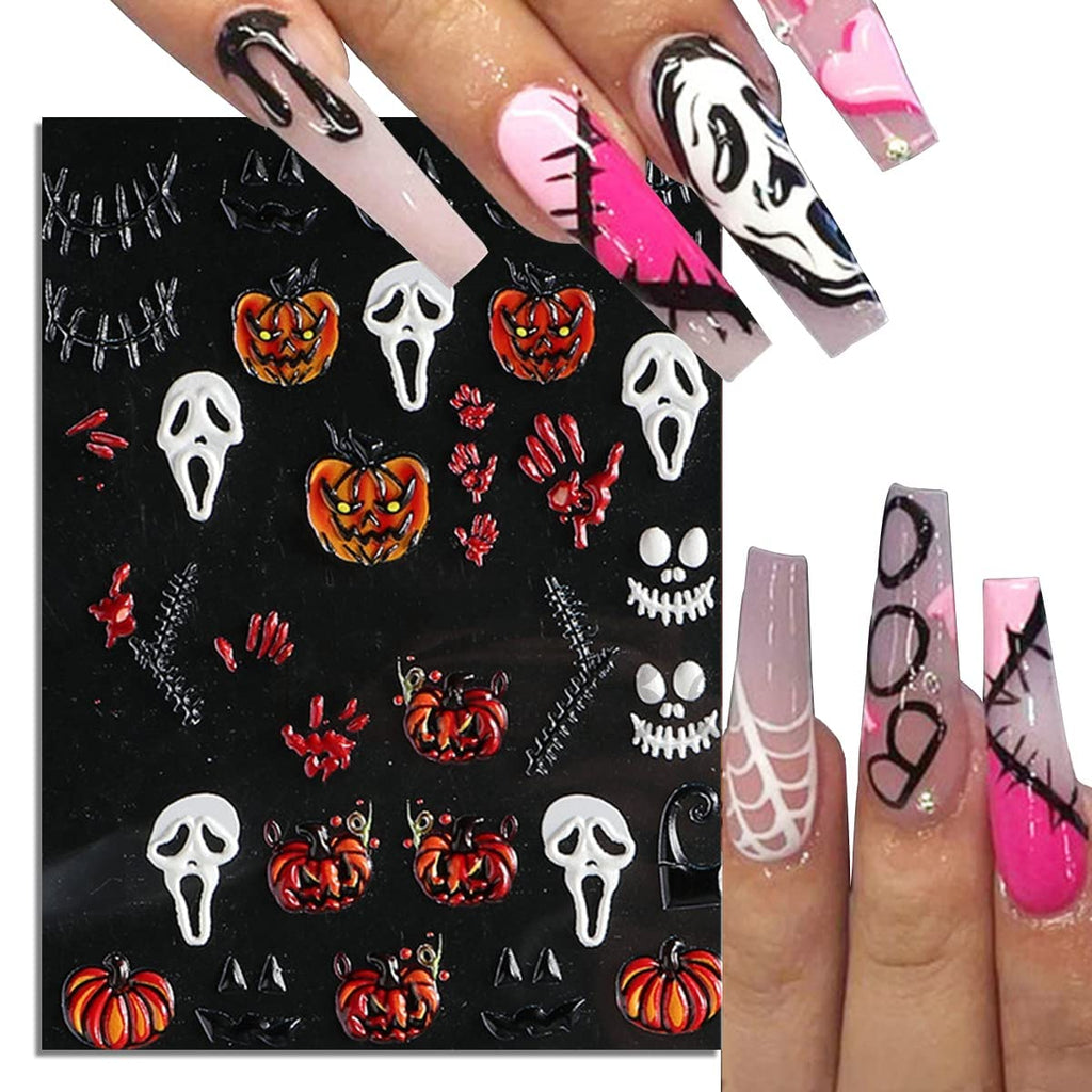 Halloween 5D Nail Stickers Skull Pumpkin Head Nail Art Supplies Nail Art Decoration (Halloween A)