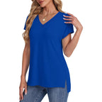 Wiholl Womens Tops Basic Summer V Neck T Shirts Short Sleeve Dressy Casual Loose Fit Cute Tee Clothes Trendy Fashion Outfits