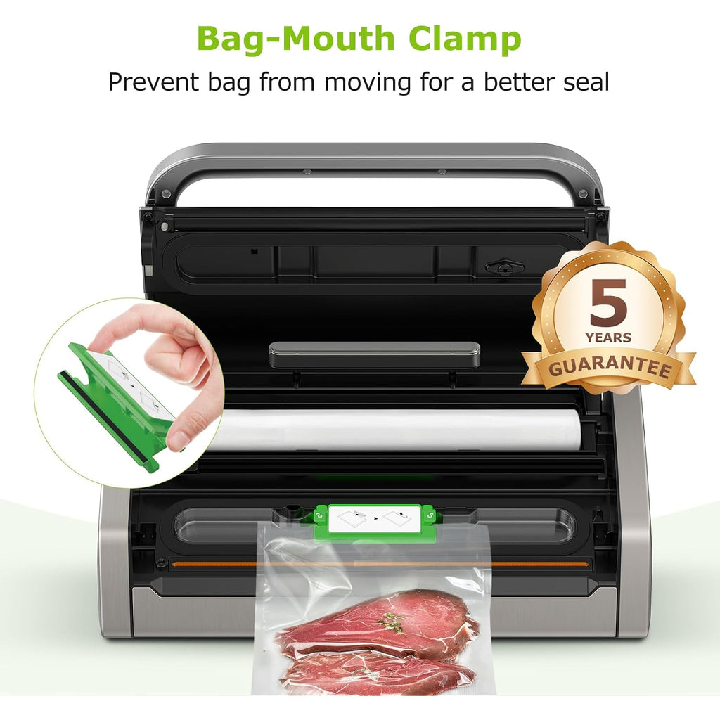 Bonsenkitchen Vacuum Sealer Machine, Globefish Technology For Perfect Vacuum Sealing, Powerful Low-Noise Food Vacuum Sealer With Easy Handle Design, Built-In Cutter & Bag Storage, 1 Bag Roll & 10 Bags