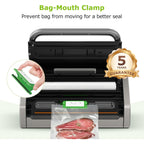 Bonsenkitchen Vacuum Sealer Machine, Globefish Technology For Perfect Vacuum Sealing, Powerful Low-Noise Food Vacuum Sealer With Easy Handle Design, Built-In Cutter & Bag Storage, 1 Bag Roll & 10 Bags