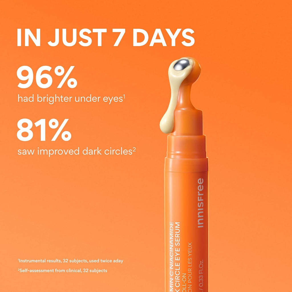 Innisfree Vitamin C Niacinamide Eye Serum | Korean Eye Serum To Improve Dark Under Eye Circles | Eye Roll On Serum For All Skin Types