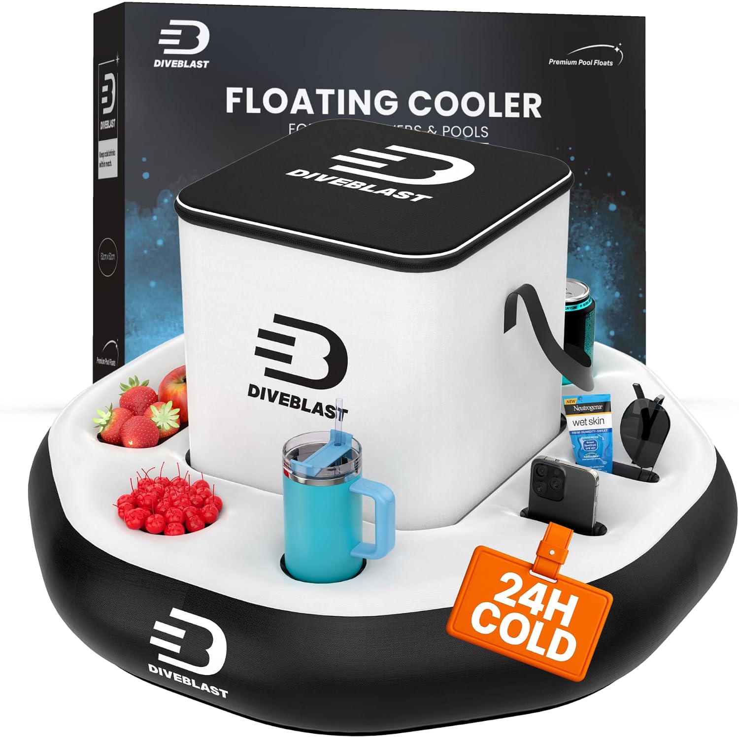 Floating Cooler For Pool, Lake, River & Kayak - Holds Up To 24 Cans With Ice - Leakproof Insulated Cooler For River Floating