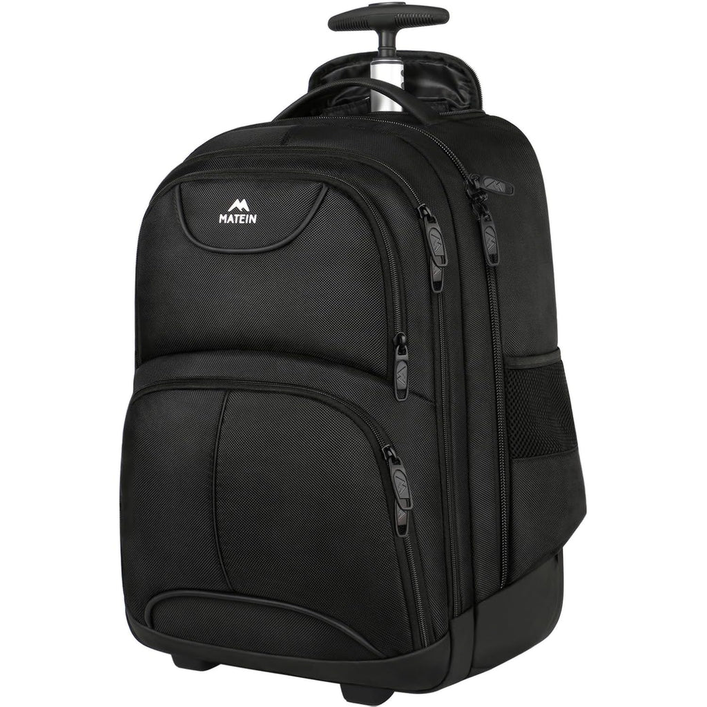 Matein Rolling Backpack, 17 Inch Water Resistant Wheeled Laptop Backpack | Carry On Luggage Business Bag, Large Capacity, Overnight College Computer Bag, Trolley Suitcase For Men Women, Travel, Black