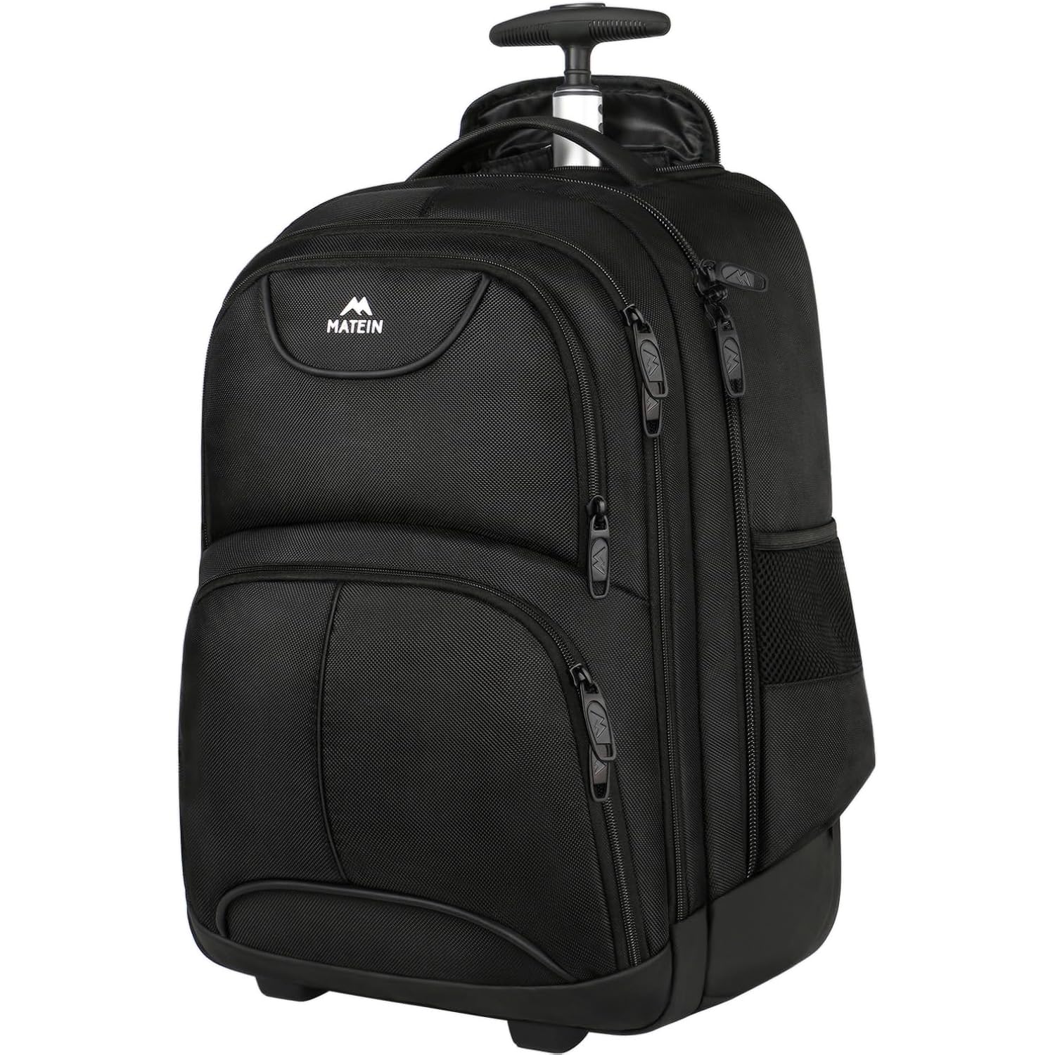 Matein Rolling Backpack, 17 Inch Water Resistant Wheeled Laptop Backpack | Carry On Luggage Business Bag, Large Capacity, Overnight College Computer Bag, Trolley Suitcase For Men Women, Travel, Black