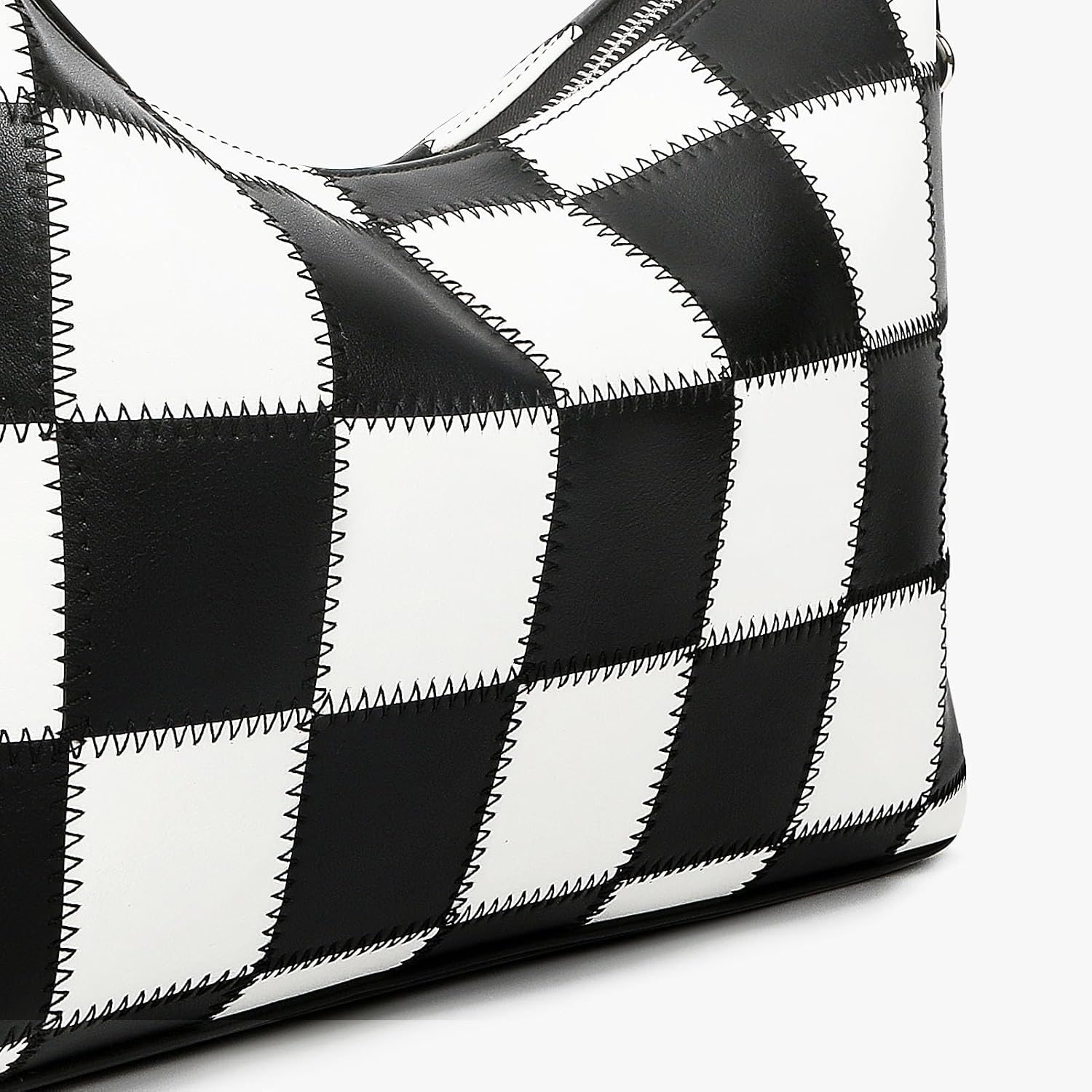 hibear Checkered Shoulder Bag for Women Classic Black and White Purse Trendy Crossbody Purse Leather Totes Hobo Handbag