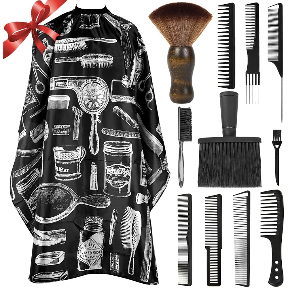 12Pcs Hair Cutting Comb Set - Barber Combs For Men & Stylists - Barber Cape With Adjustable Neck Size & Neck Duster Brush
