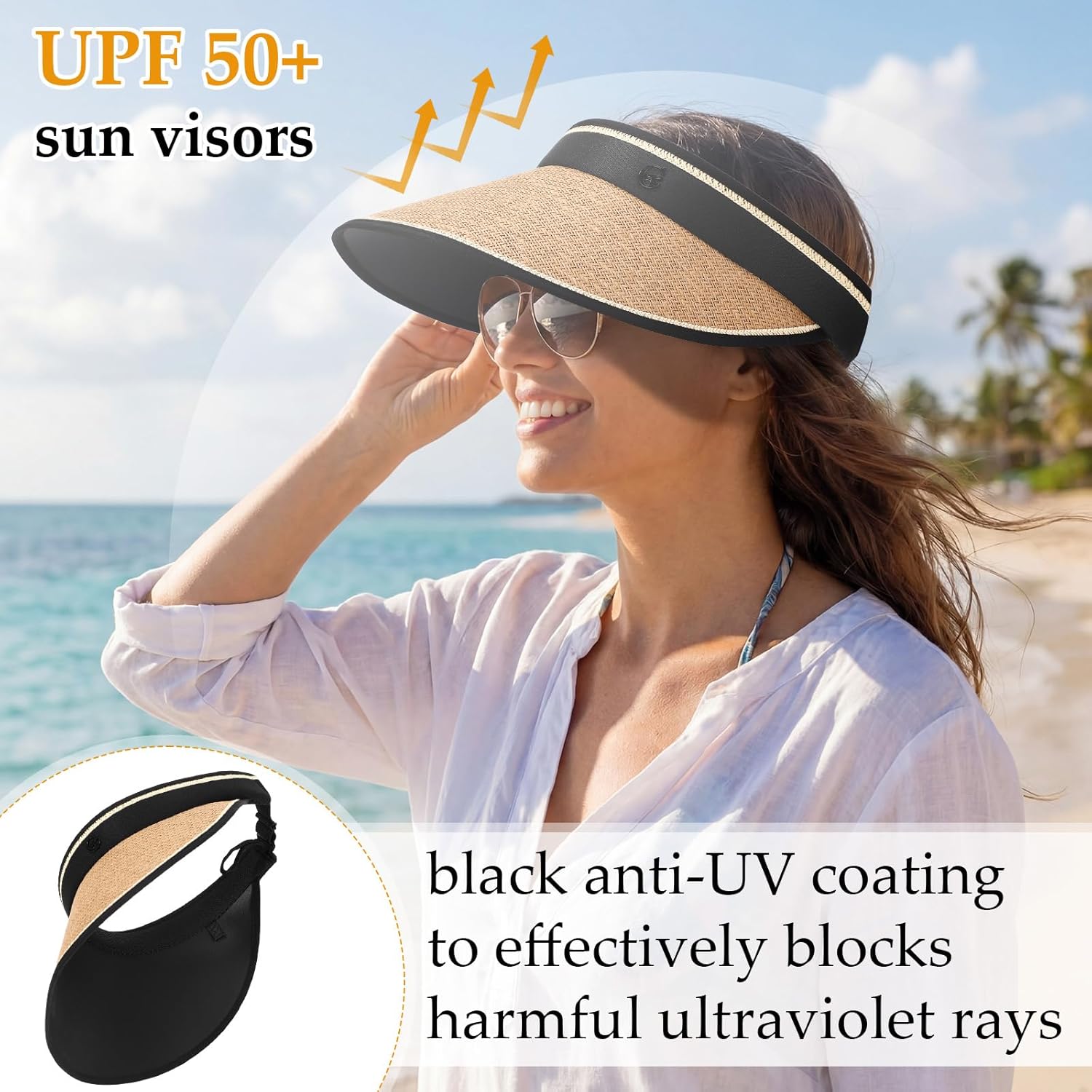 12 Pack Wide Brim Sun Visor Hats for Women UPF 50+ Foldable Straw Beach Hat UV Protection for Travel, Vacation