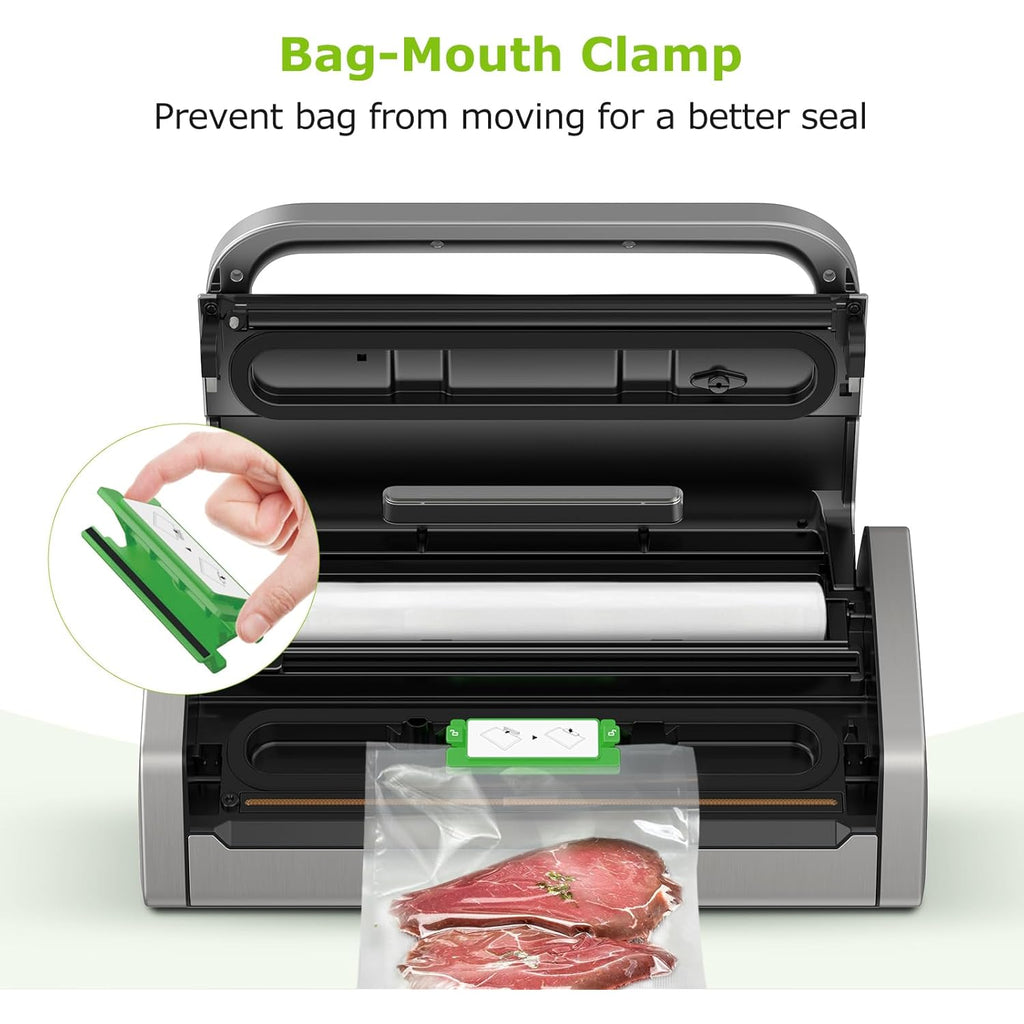 Bonsenkitchen Vacuum Sealer Machine, Globefish Technology for Perfect Vacuum Sealing, Powerful Low-Noise Food Vacuum Sealer with Easy Handle Design, Built-in Cutter & Bag Storage, 1 Bag Roll & 10 Bags
