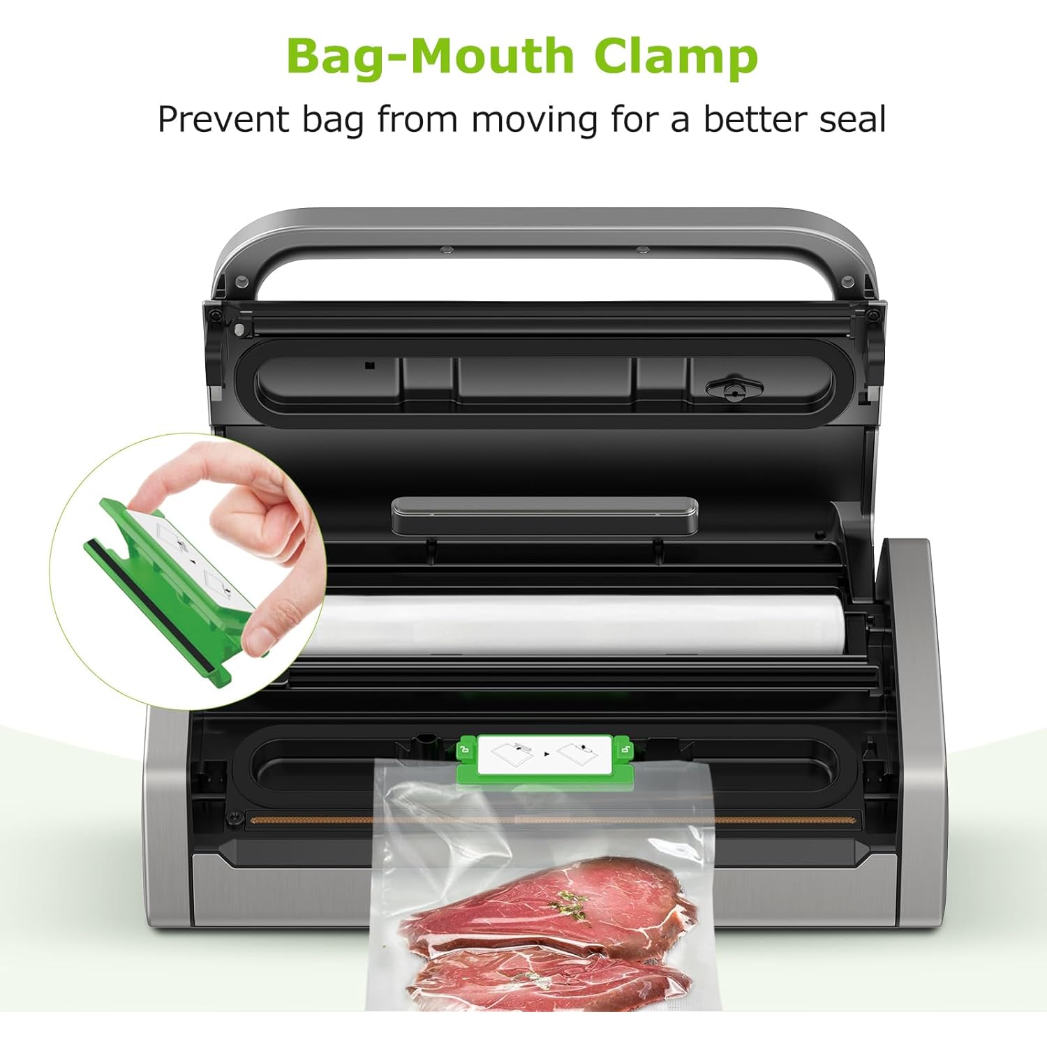 Bonsenkitchen Vacuum Sealer Machine, Globefish Technology for Perfect Vacuum Sealing, Powerful Low-Noise Food Vacuum Sealer with Easy Handle Design, Built-in Cutter & Bag Storage, 1 Bag Roll & 10 Bags