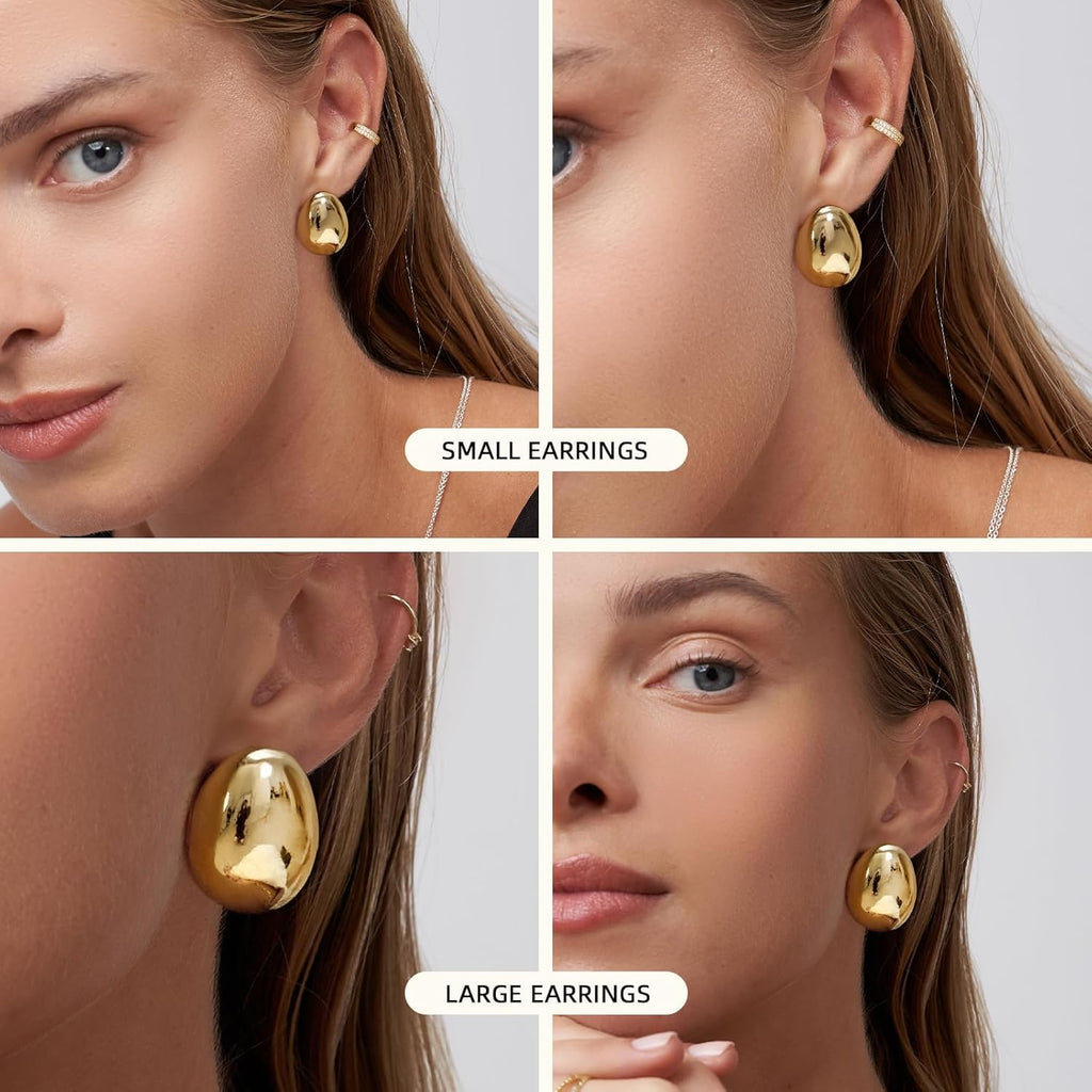 Risamil 2/3 Pairs Chunky Gold Earrings for Women Trendy, 14K Gold Plated Statement Earrings for Women Big Large Higgie Hoop Earrings Hypoallergenic Stud Earring Sets Gold Jewelry Set for Women Fashion Accessories