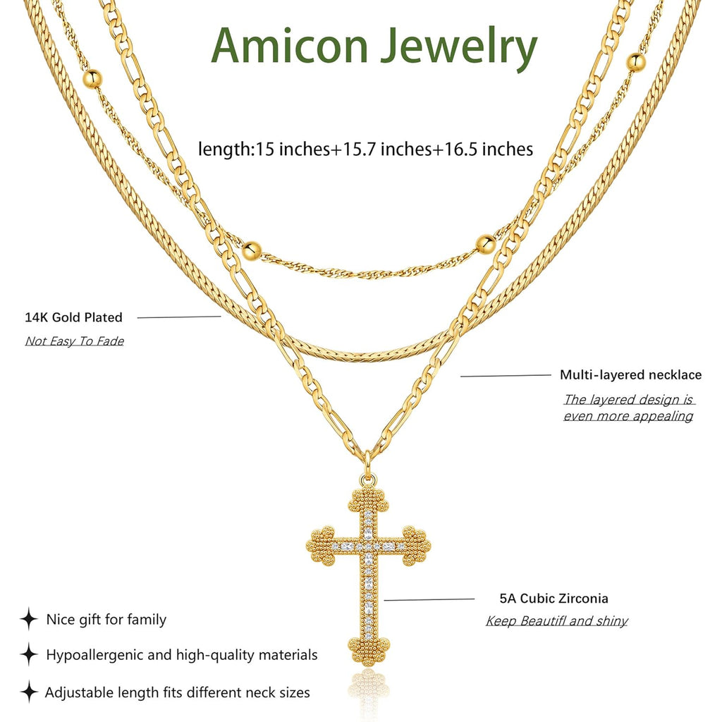 Amicon Cross Necklace for Women 14K Gold Plated Dainty Heart Cross Pendant Choker Simple Trendy Cute Cross Charm Diamond Necklace Faith Jewelry Religious Minimalist Gift