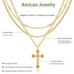 Amicon Cross Necklace for Women 14K Gold Plated Dainty Heart Cross Pendant Choker Simple Trendy Cute Cross Charm Diamond Necklace Faith Jewelry Religious Minimalist Gift