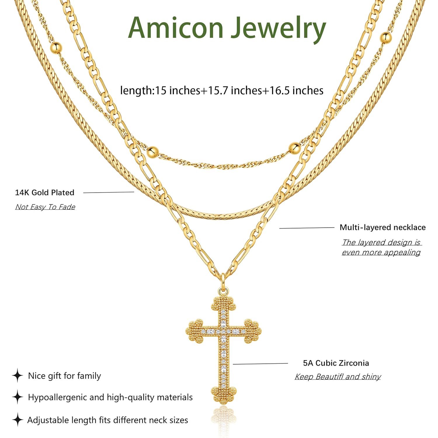 Amicon Cross Necklace for Women 14K Gold Plated Dainty Heart Cross Pendant Choker Simple Trendy Cute Cross Charm Diamond Necklace Faith Jewelry Religious Minimalist Gift