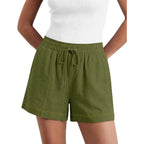Women's Casual Linen Shorts Elastic Waisted Drawstring Summer Shorts with Pockets