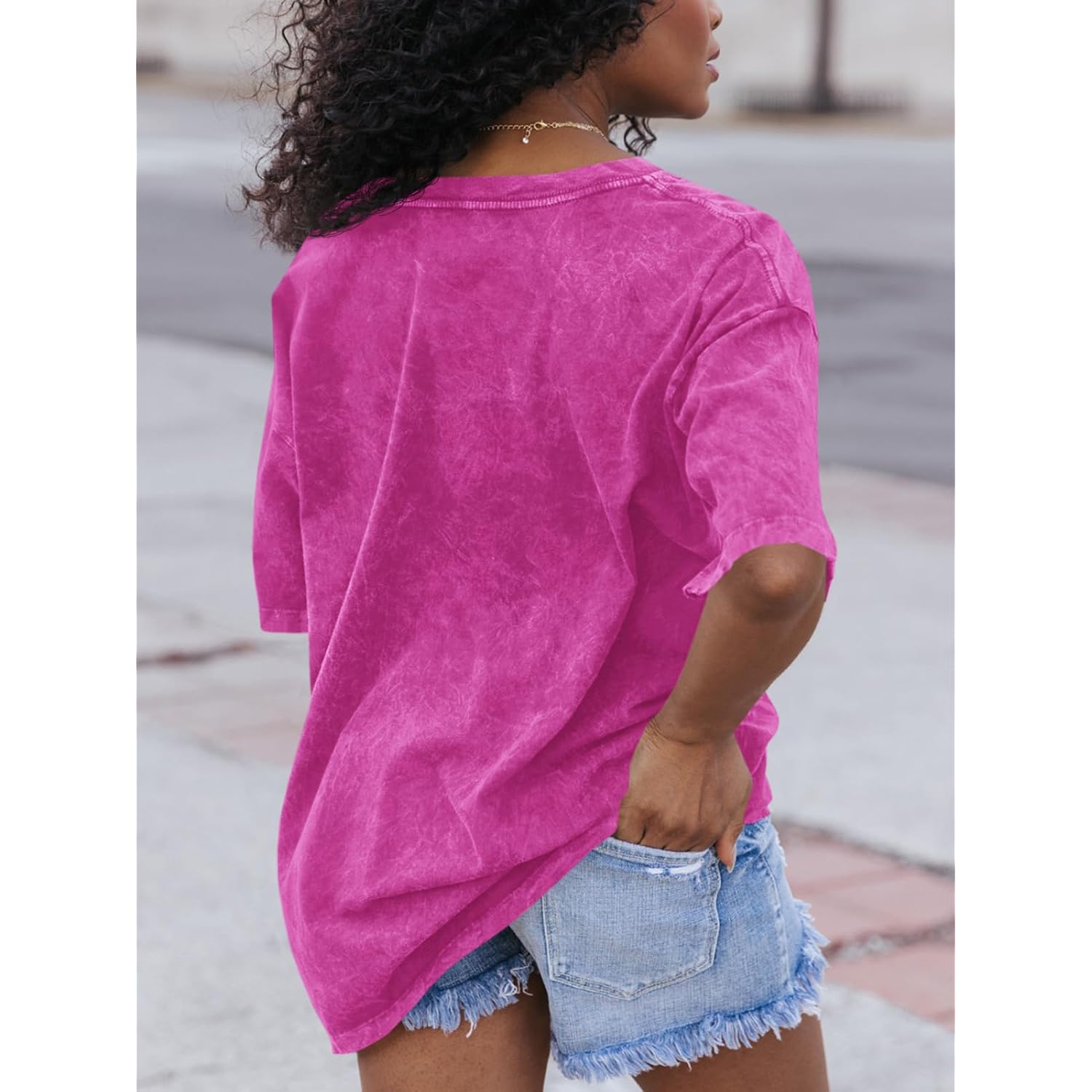 Flowyair Womens Oversized T Shirts Summer Loose Fit Cotton Short Sleeve Basic Tees Casual V Neck Boyfriend Tunic Tops