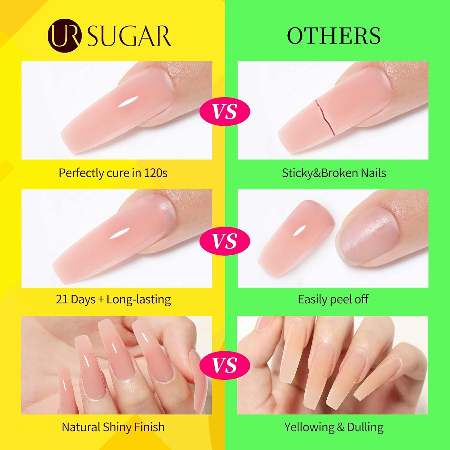 UR SUGAR Neon Poly Nail Gel Set - 6 Colors Halloween Pink Neon Green Yellow Orange Bright Colors Spring Summer Poly Extension Nail Gel Polish Kit Long Lasting Soak Off Gel Polish Gift Box