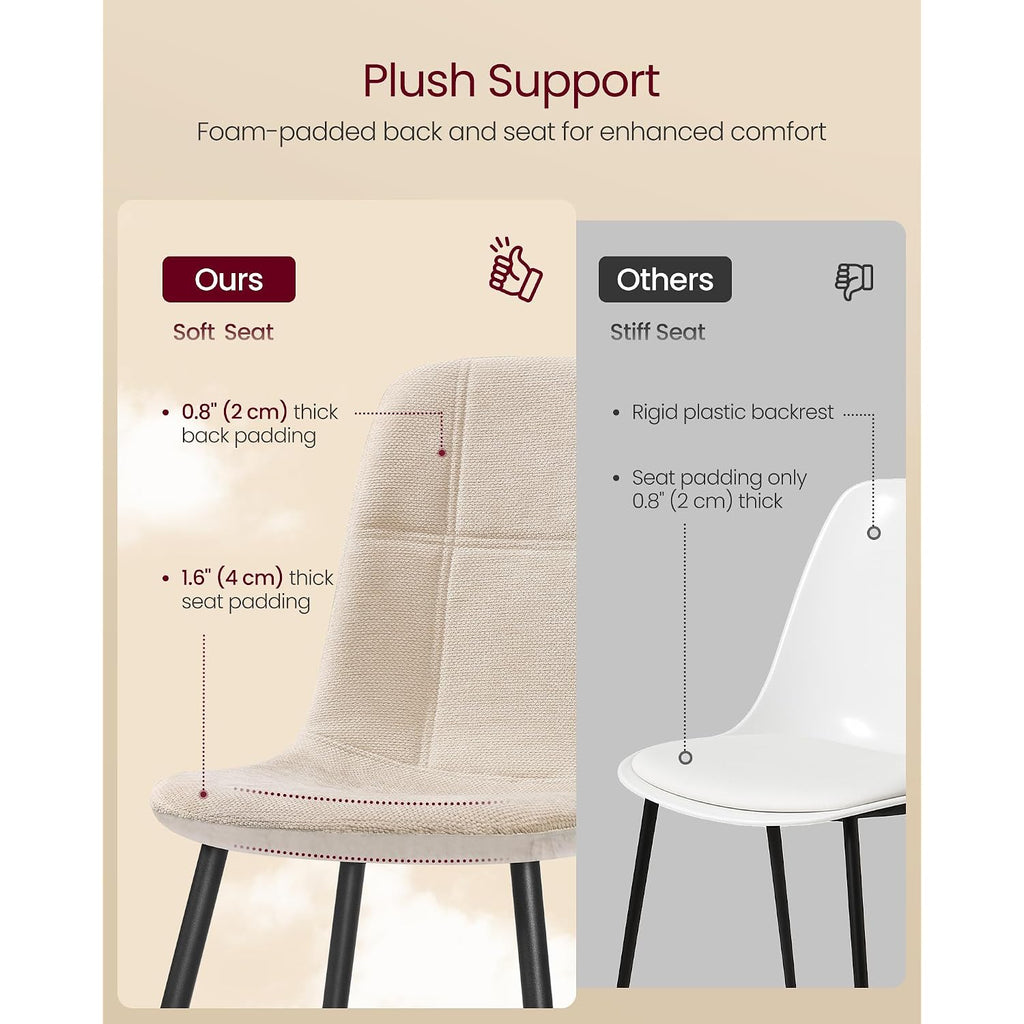 Vasagle Dining Chairs, Set Of 4 Dining Room Chairs, Metal Frame, Adjustable Feet, Easy To Clean, Chenille Fabric, Glacier-Textured Synthetic Leather, For Kitchen, Cream White Ukdc188W01
