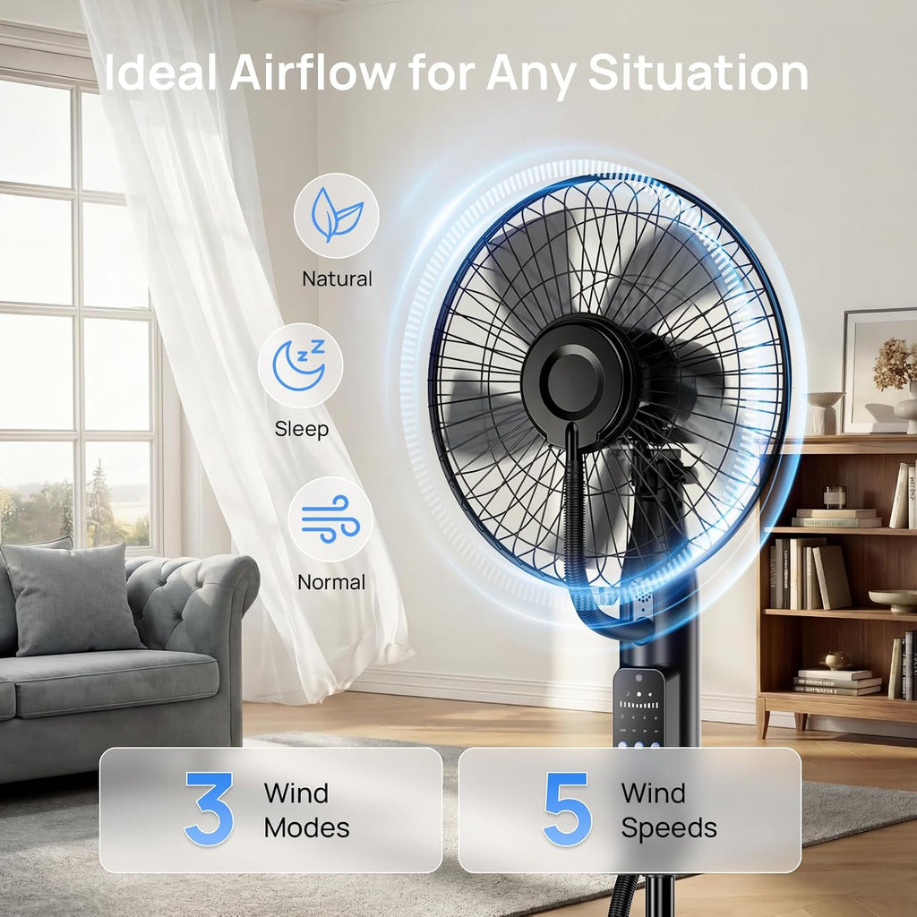 Misting Fan, 2026 Upgraded 4L Large Water Tank Mister Cooling Fan, 5 Speeds 3 Modes Misting Standing Fan, Floor Fan With Remote For Home, Bedroom, Patio, Outdoor Pcs