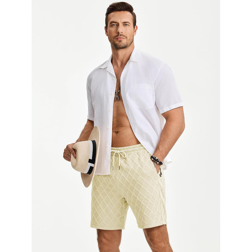 Jmierr Mens Sweat Shorts Drawstring Summer Beach Stretch Texture 7 Inch Running Shorts With Pocket