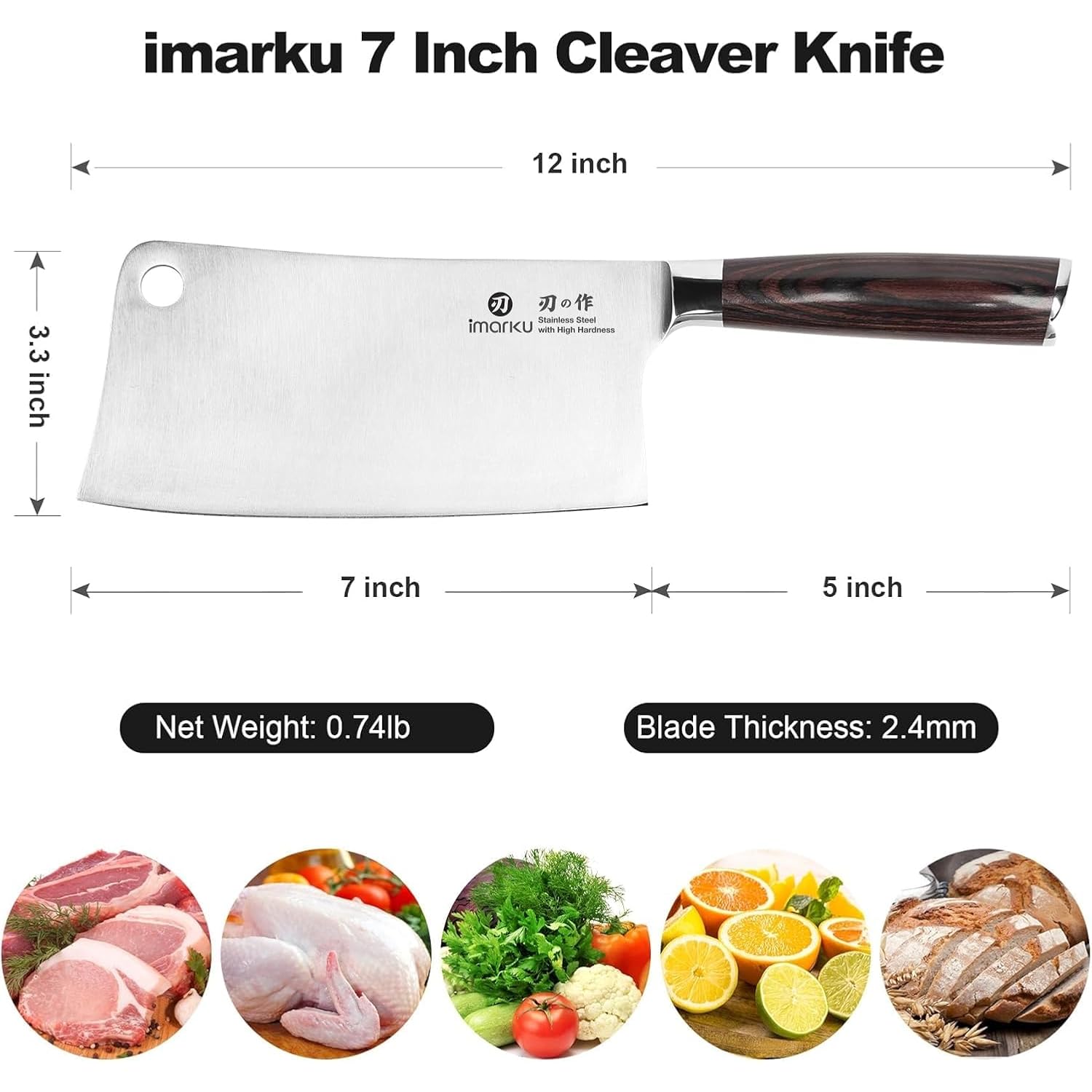 Imarku Cleaver Knife 7 Inch Meat Cleaver, Japanese High Carbon Stainless Steel Butcher Knife With Ergonomic Handle, Ultra Sharp Chopping Knife, Kitchen Gadgets For Home/Restaurant, Dads Gifts