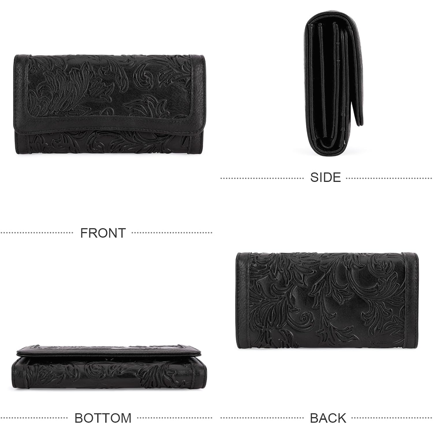 MEITRUE Women's Wallet Leather RFID Blocking Trifold Ladies Purse Embossed long Clutch Card Holder Phone Checkbook Organizer