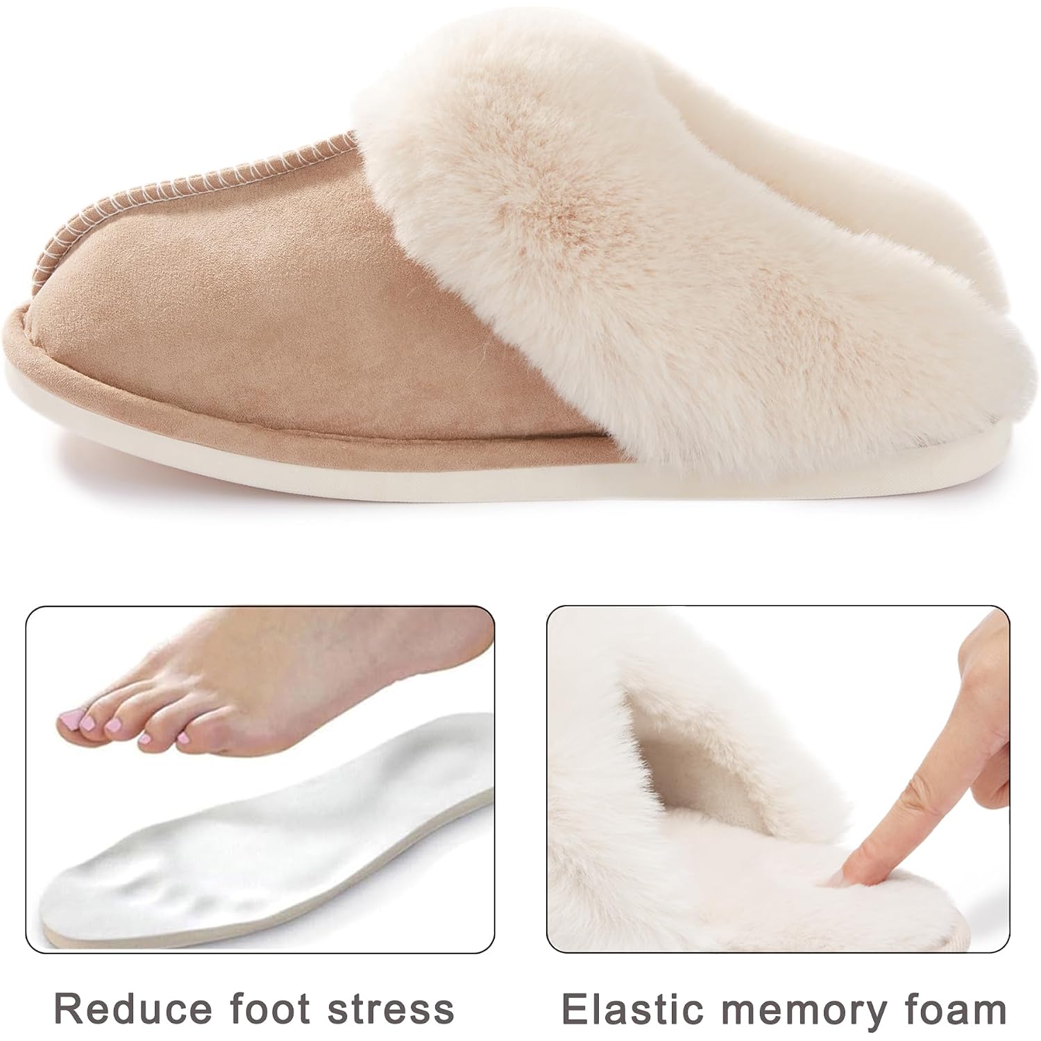 Donpapa Womens Slippers With Memory Foam Fluffy Soft Warm Slip On House Slipper Anti-Skid Cozy Plush For Indoor Outdoor
