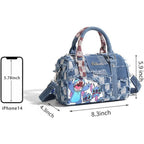 Cute Womens Purses and Handbags, Blue Denim Shoulder Bag Cartoon Crossbody Bags With Detachable Strap