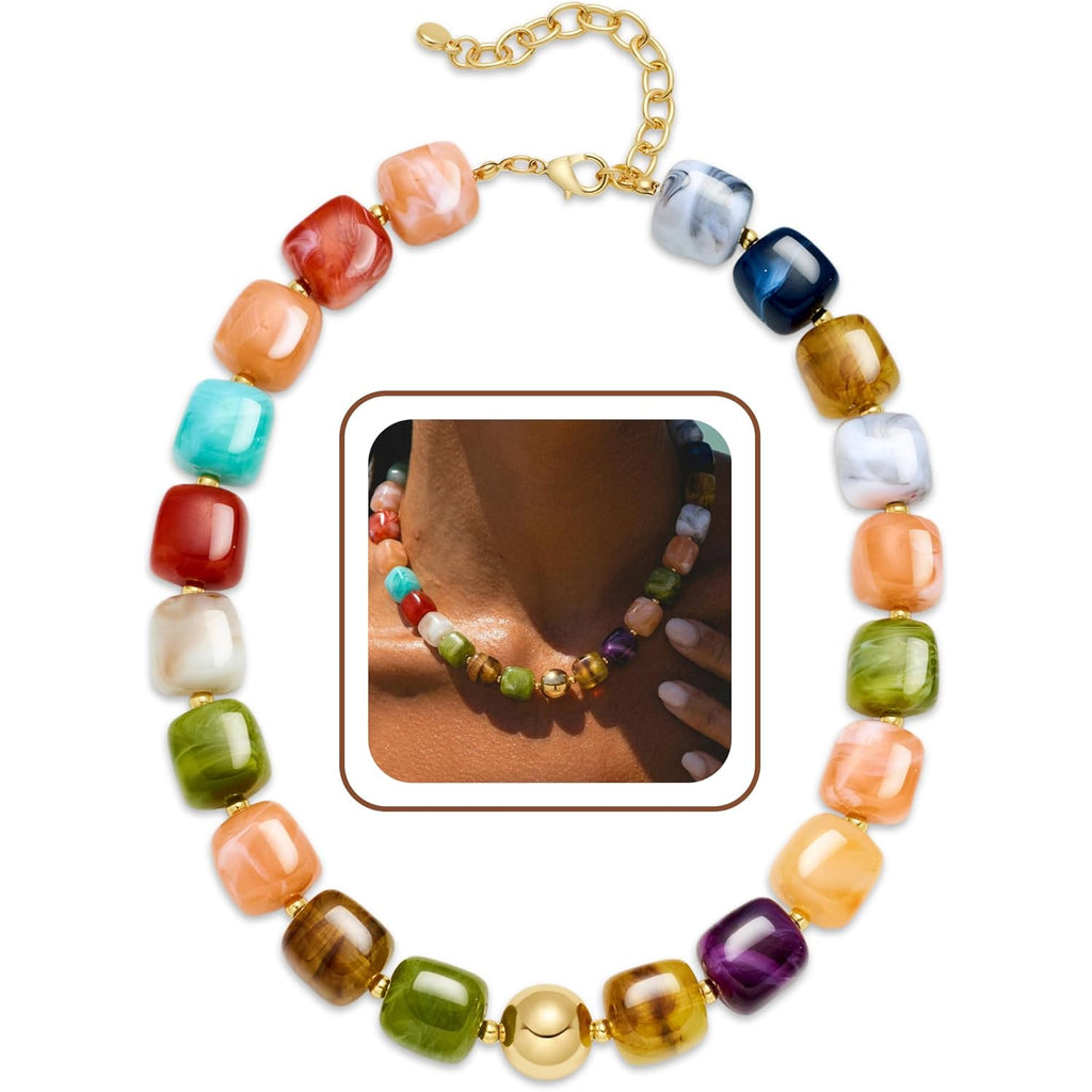 Summer Beach Jewelry Chunky Beaded Necklace for Women Trendy Statement Big Colorful Resin Bead Choker Necklaces Boho Charm Jewelry