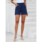 Shorts for Women Trendy Casual Summer High Waisted Chino Shorts Ribbed Elastic Waist Comfy Shorts with Pockets