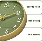 Wall Clock 8 Inch, Battery Operated Silent Non-Ticking Modern Analog Clock Decorative For Kitchen, Bedroom, Office(Olive Green And Gold)