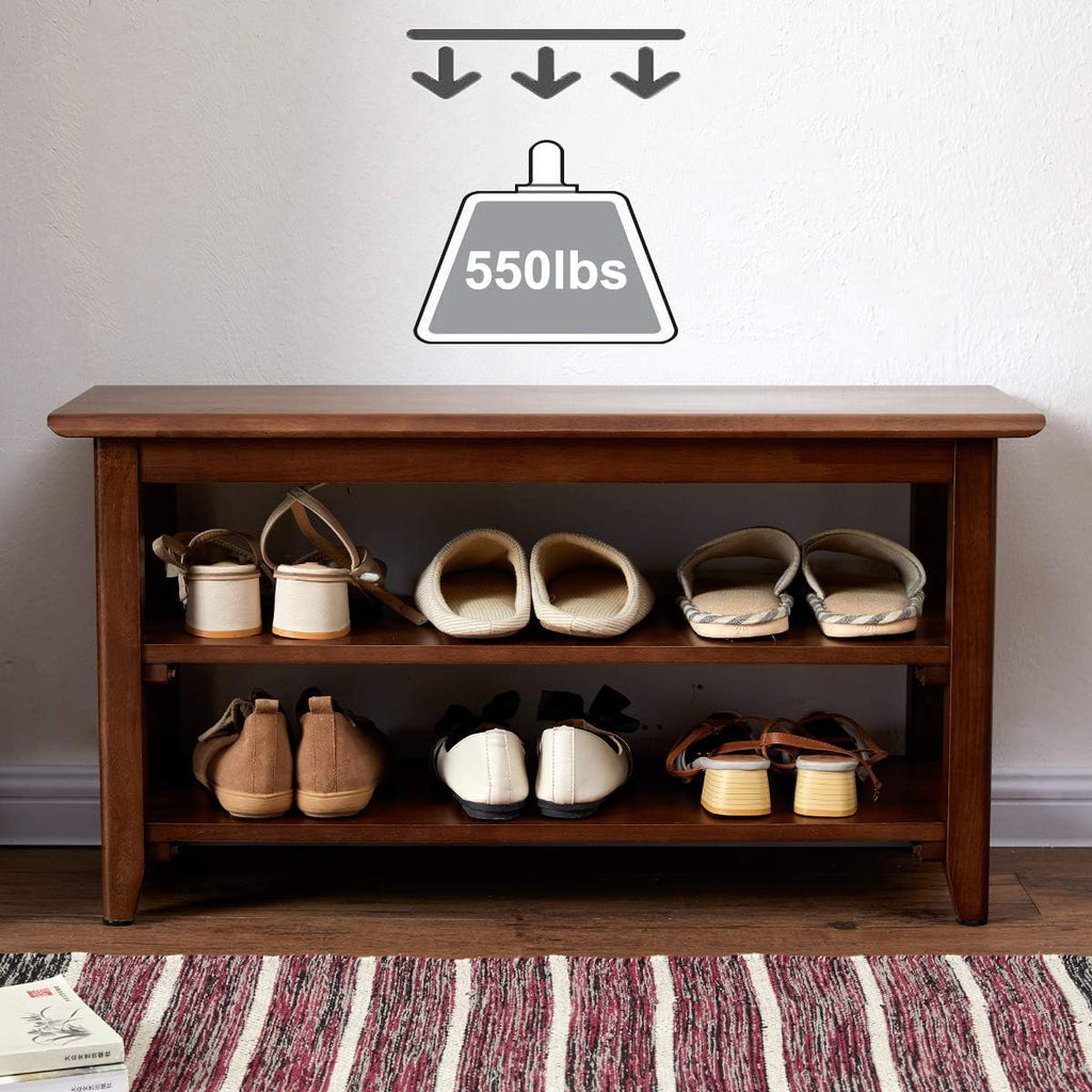 Xkzg Shoe Rack Bench Wooden Shoe Storage Bench Entryway Bench, Brown, 31.5" | Rubber Wood, Shoe Bench For Entryway, Living Room, Bedroom, Balcony, 31.5"W X 11.8"D X 16.5"H