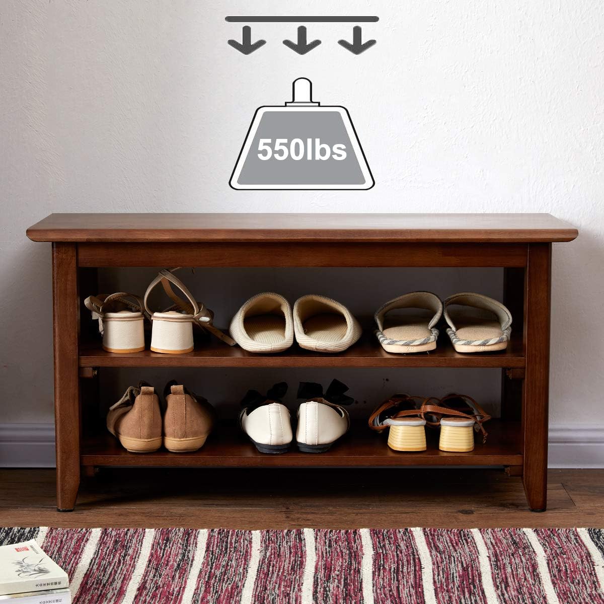 Xkzg Shoe Rack Bench Wooden Shoe Storage Bench Entryway Bench, Brown, 31.5" | Rubber Wood, Shoe Bench For Entryway, Living Room, Bedroom, Balcony, 31.5"W X 11.8"D X 16.5"H