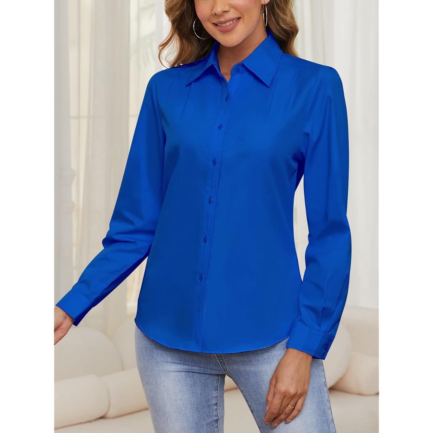 Wrinkle Free Womens Button Down Shirts for Women Long Sleeve Stretch Business Office Formal Work Blouses Tops