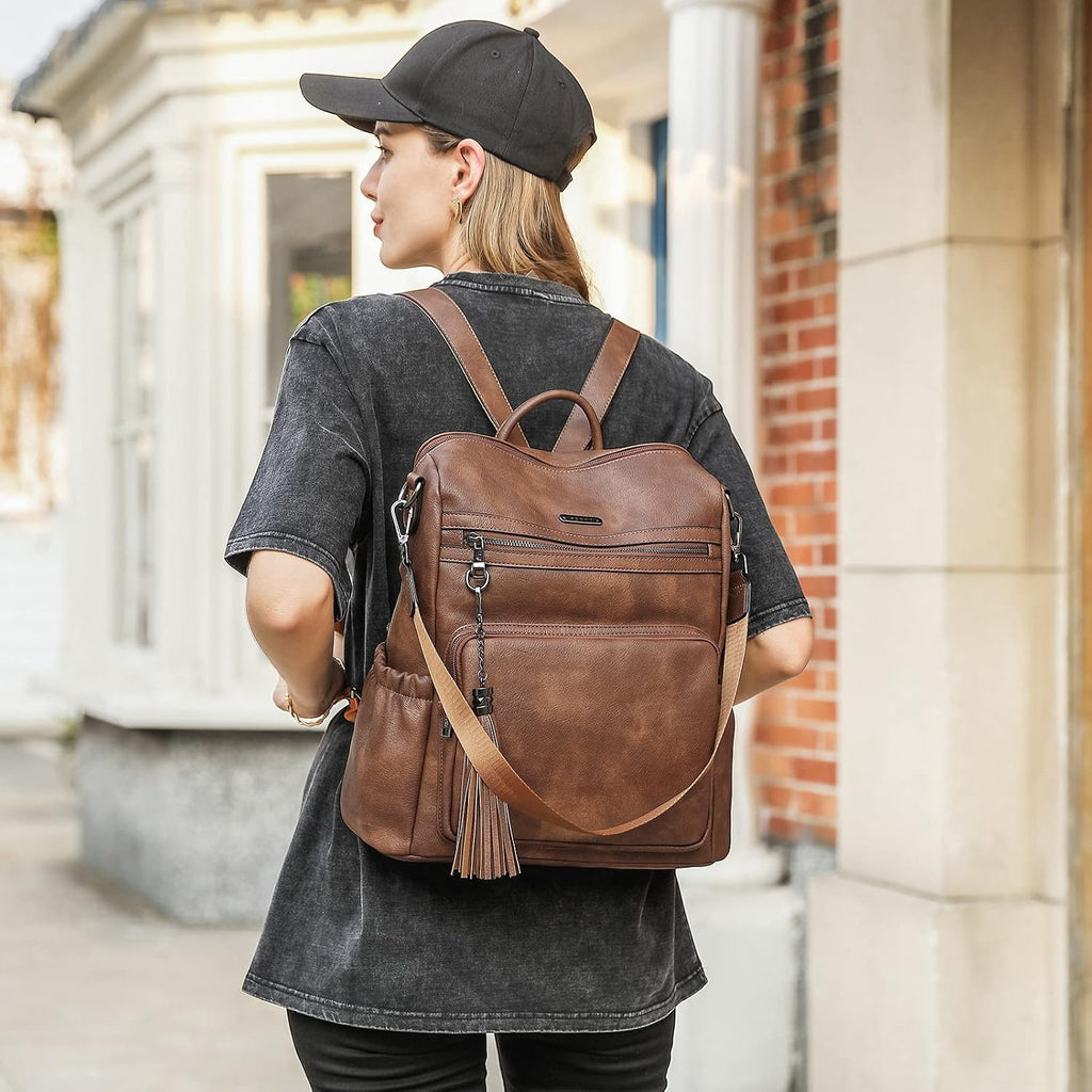 Cluci Backpack Purse For Women Travel Backpack Large Leather Fashion Designer Lady Shoulder Bag With Tassel Brown
